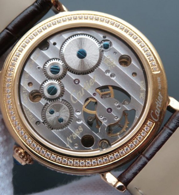Replica Cartier Tourbillon YG Diamonds Dial Bezel Leather Strap