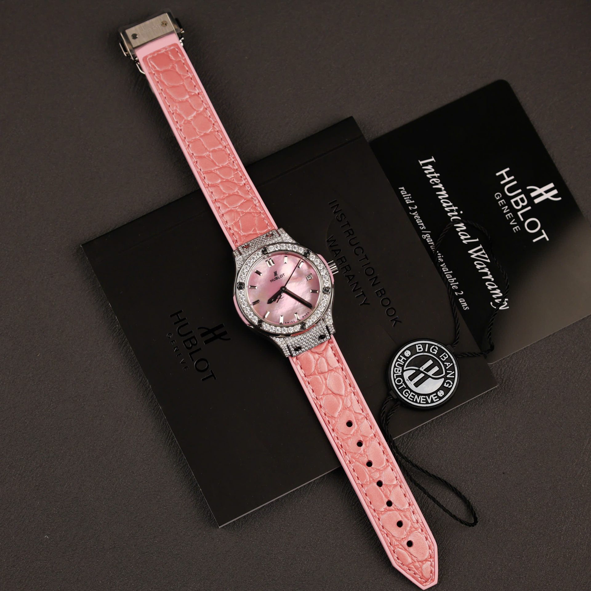 Hublot Classic Fusion Replica Watch Mother Of Pearl Dial + Moissanite Diamonds 33mm