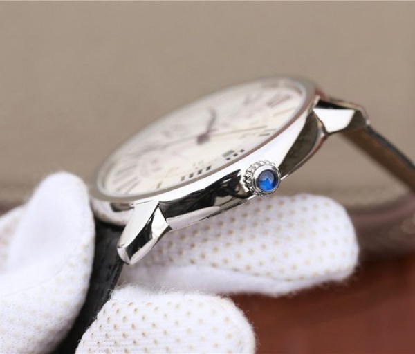 Replica Cartier ZF Ronde de Cartier 42mm White Dial Leather Strap MIYOTA 9015