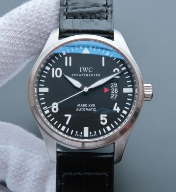 Replica IWC MKF Mark XVII Black Dial Black Leather Strap A2892