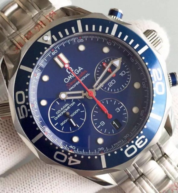 Replica Omega Seamaster 300m Diver Blue Dial Blue Bezel SS Bracelet A7753