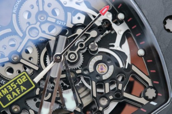 Replica Richard Mille RM035-02 Rafael Nadal FC Titanium Case KVF Skeleton Dial Red Yellow Rubber Strap MIYOTA8215