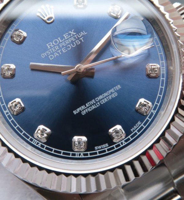 Replica Rolex DateJust 41mm 116334 SS Blue Dial Diamonds Markers SS Bracelet A3136