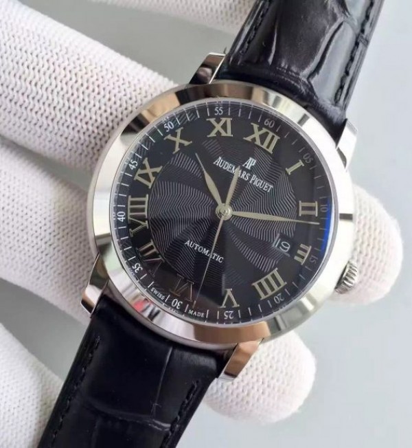 Replica Audemars Piguet Jules Audemars 15170 Roman numerals SS Black Dial Leather Strap A3120