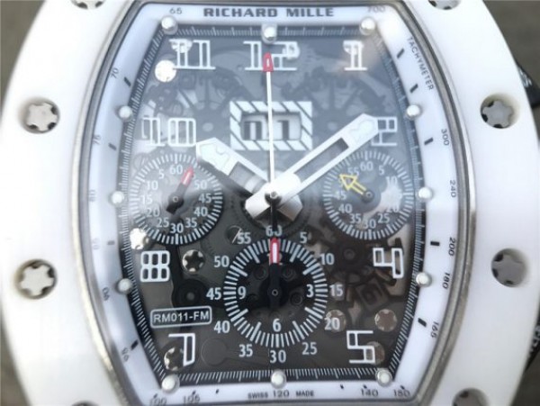 Replica Richard Mille RM011 White Ceramic Felipe Massa White Inner Bezel White Rubber Strap A7750