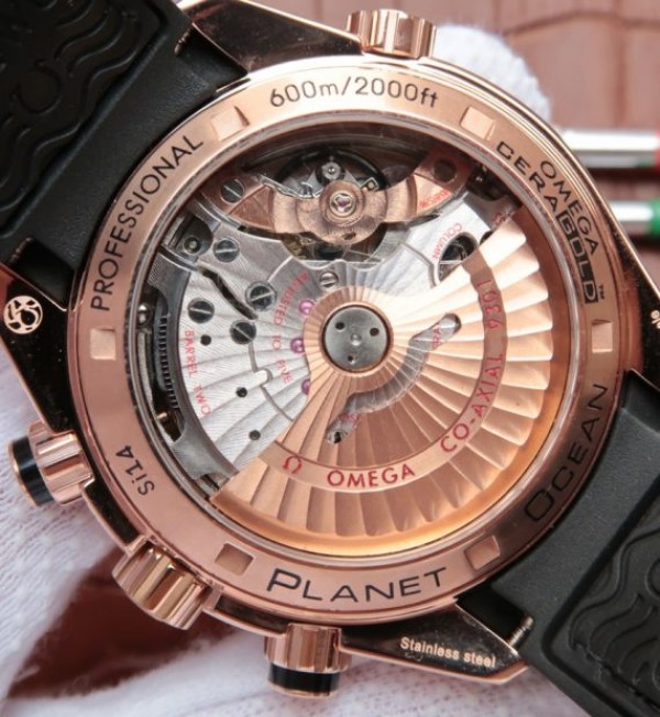 Replica Omega Planet Ocean Master Chronometer RG Black Bezel Black Dial Leather A9301