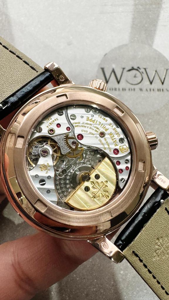 Replica PATEK PHILIPPE 6104P Moon RG Black Dial Diamond Bezel on Black Leather Strap A240 V2