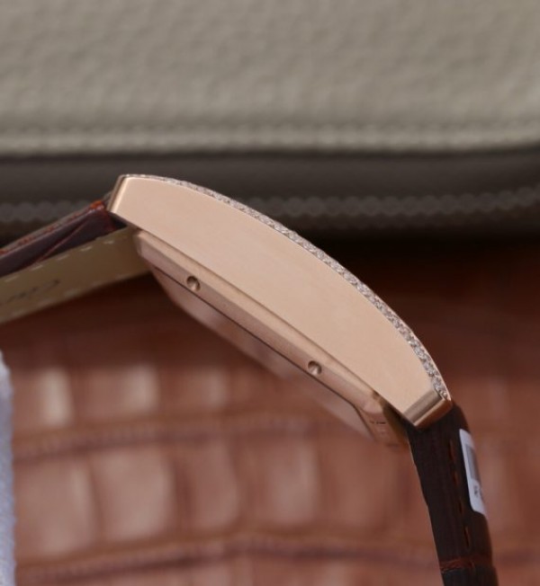 Replica Cartier Tank MC RG White Dial RG Mark Diamonds Bezel Leather Strap