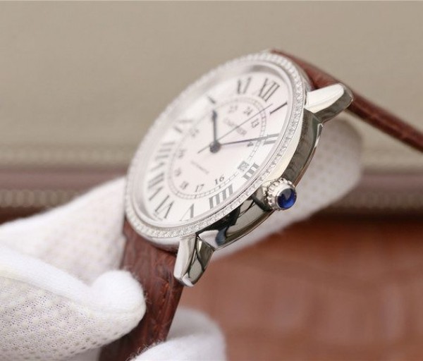 Replica Cartier Ronde De Cartier SS White Dial Diamonds Bezel Croco Strap A2892