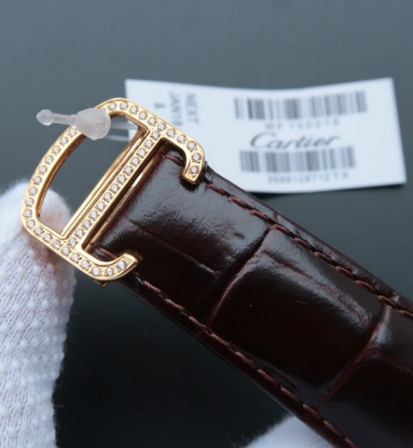 Replica Cartier Tourbillon YG Diamonds Dial Bezel Leather Strap