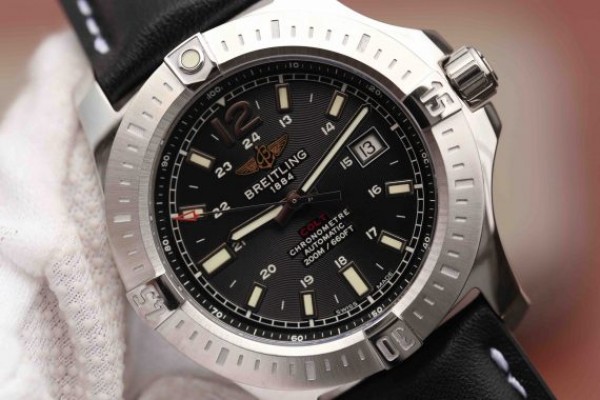 Replica Breitling Colt Automatic 44mm SS GF Black Textured Dial Black Leather Strap A2824