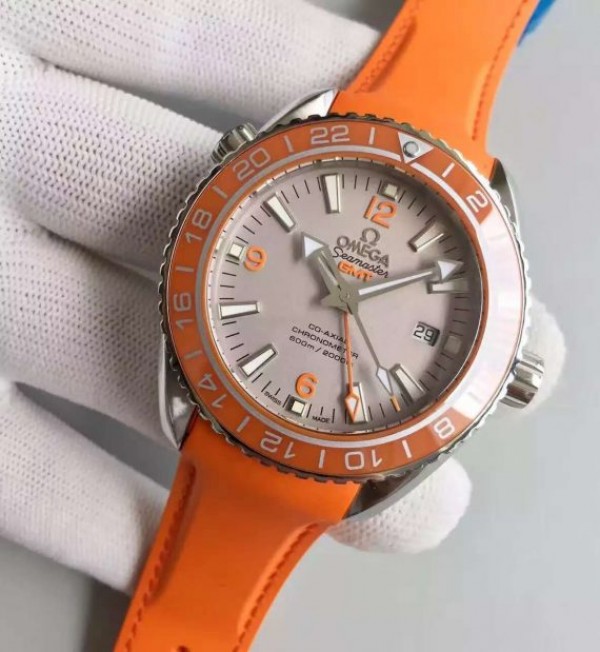 Replica Omega Planet Ocean SS GMT Gray Dial Orange Bezel Rubber Strap A8615