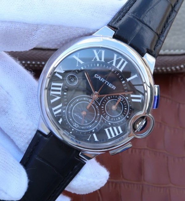 Replica Cartier Ballon Bleu De Cartier Chrono SS Black Dial A8101