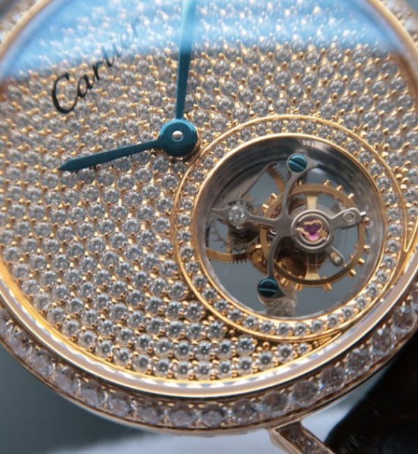 Replica Cartier Tourbillon YG Diamonds Dial Bezel Leather Strap