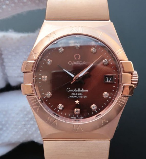 Replica Omega V6 Constellation 123.20.35 RG Case Brown Dial