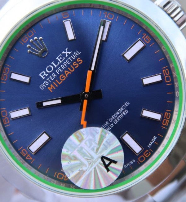 Replica Rolex Milgauss 116400 GV JF Green Sapphire Blue Dial SS Bracelet SH3131