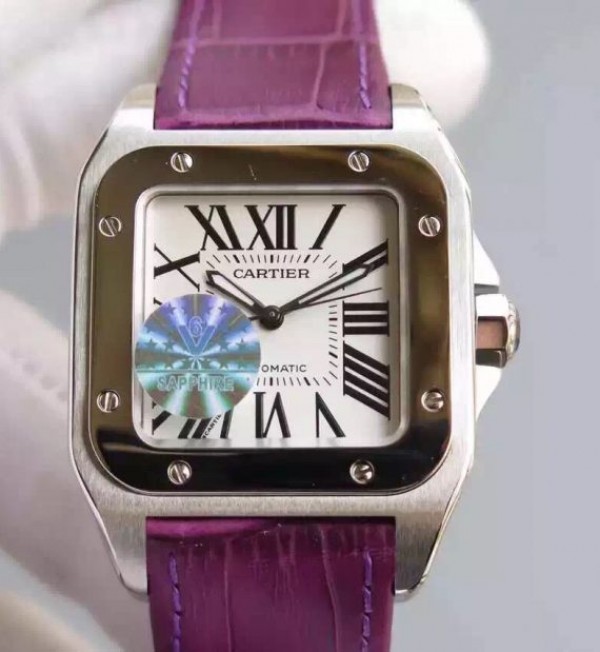 Replica Cartier V6 Santos 100 W20126X8 36mm White Dial Black Leather Strap