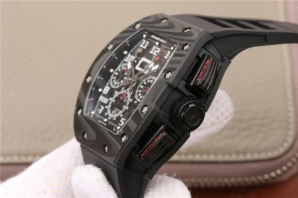 Replica Richard Mille RM011 NTPT Carbon Case Chronograph KVF Crystal Skeleton Dial White Black Rubber Strap A7750
