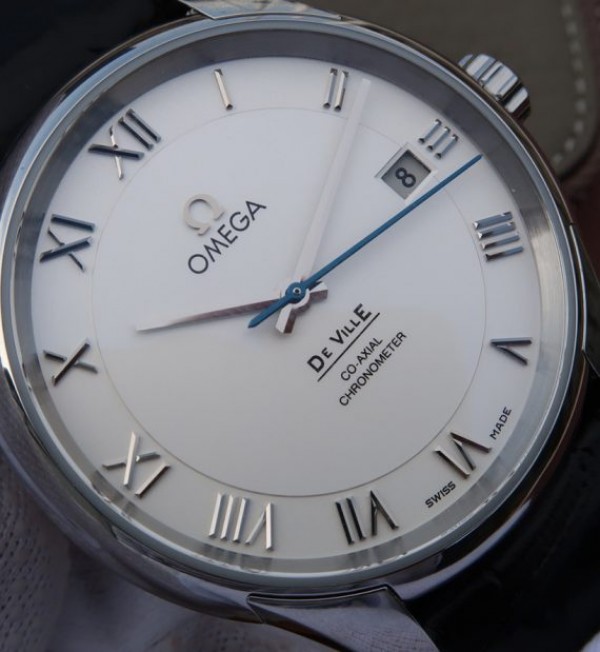 Replica Omega V6 De Ville 41mm SS White Dial Black Leather Strap A8500