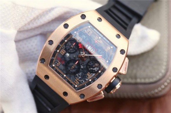 Replica Richard Mille RM011 Felipe Massa Chrono RG Skeleton Dial Black Inner Bezel Black Rubber Strap A7750