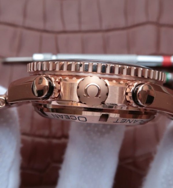 Replica Omega Planet Ocean Master Chronometer RG Black Bezel Black Dial RG Bracelet A9301