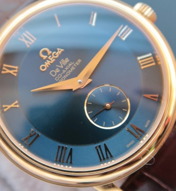 Replica Omega MKF De Ville 39mm RG Co-Axial Blue Dial Brown Leather A2202