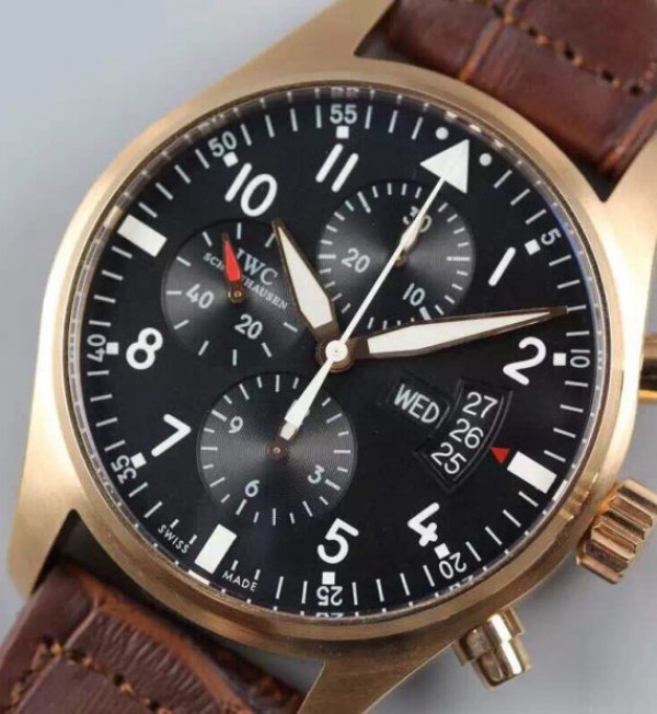Replica IWC V6 Pilot Chrono RG IW377706 Black Dial A7750