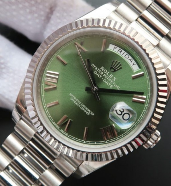 Replica Rolex Day-Date 40mm 228239 Noob Olive Green Dial SS President Bracelet A3255
