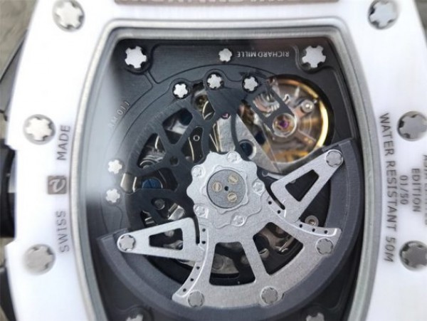 Replica Richard Mille RM011 White Ceramic Felipe Massa Green Inner Bezel White Rubber Strap A7750