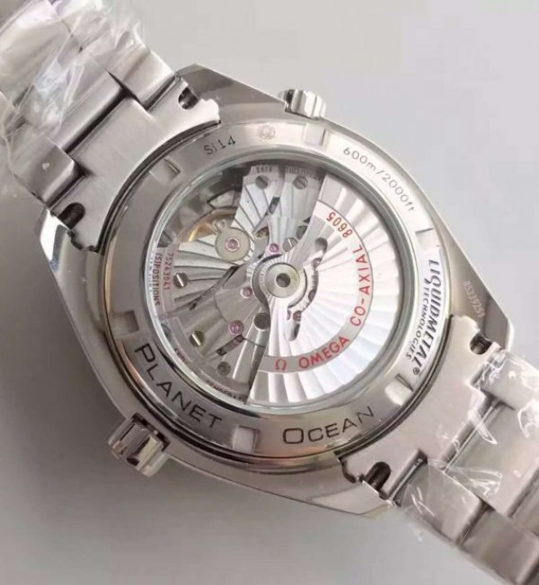 Replica Omega Planet Ocean SS GMT Black Dial Silver Markers SS Bracelet A8605