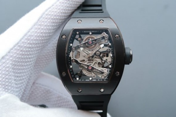 Replica Richard Mille RM038 PVD Black Inner Bezel Skeleton Dial Black Rubber Strap Jap Quartz