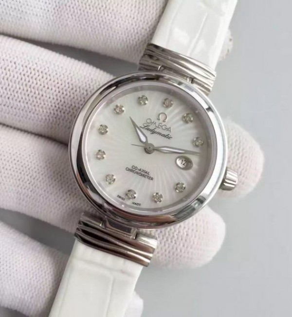 Replica Omega De Ville Lady SS White Dial Leather Strap A8520