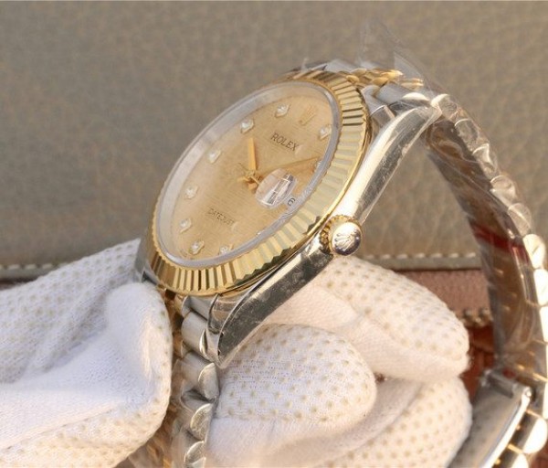 Replica Rolex DateJust 41mm SS/YG YG Textured Dial YG Wrapped Fluted Bezel SS/YG Bracelet A2836