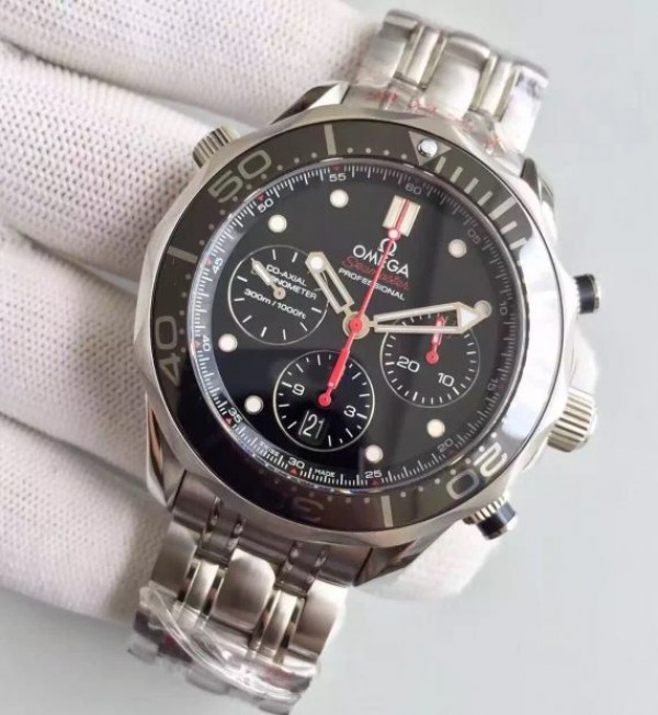 Replica Omega Seamaster 300m Diver Black Dial Black Inner Bezel SS Bracelet A7753