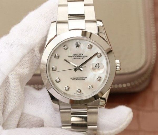 Replica Rolex DateJust 41mm 126300 Noob White MOP Dial Diamonds Markers SS Bracelet A3235