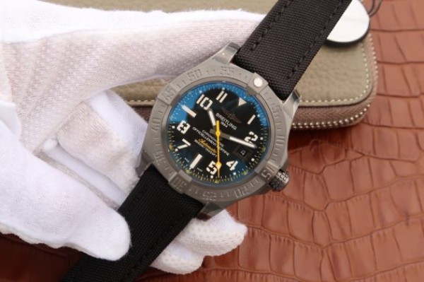 Replica Breitling Avenger II Seawolf PVD GF Black Dial Black Nylon Strap A2824