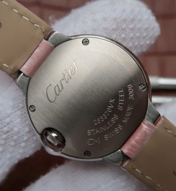 Replica Cartier Ballon Bleu Ladies 28MM White Dial Pink Leather Strap Ronda Quartz