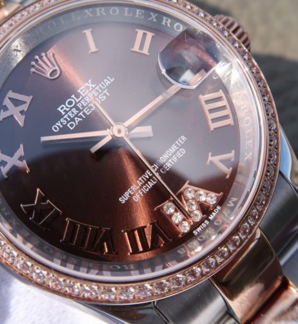 Replica Rolex DateJust 31mm 178383 Diamonds Bezel Roman Markers Brown Dial A2235