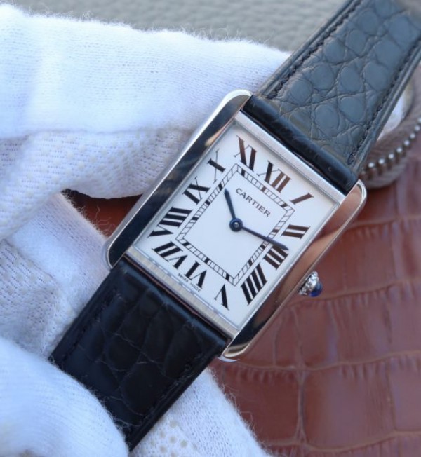 Replica Cartier Tank Solo SS White Dial Black Leather Strap Ronda Quartz