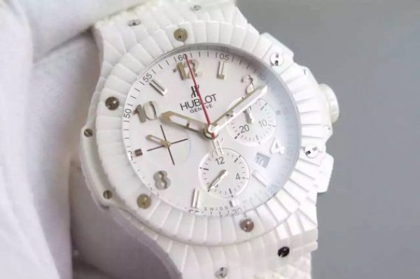 Replica Hublot Big Bang Caviar Chrono 44mm White Ceramic White Dial Rubber Strap A7750