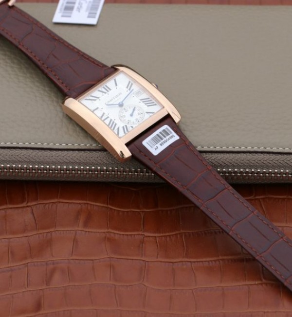 Replica Cartier Tank MC RG White Textured Dial Brown Leather Strap