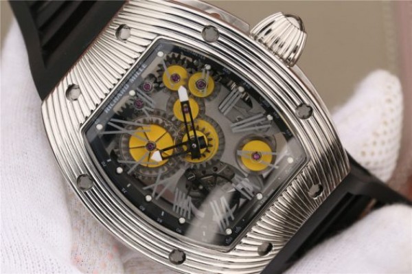 Replica Richard Mille RM018 Hommage a Boucheron SS Yellow Skeleton Dial Black Rubber Strap 6T51