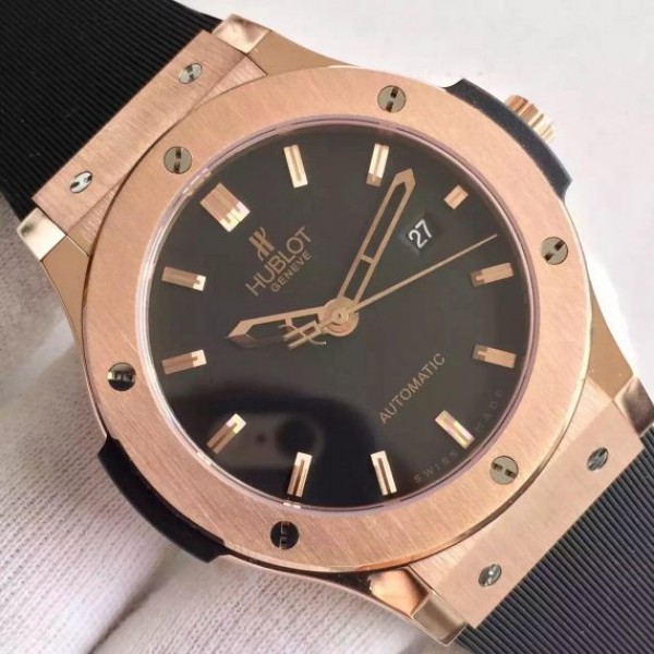 Replica Hublot Big Bang Classic Fusion RG Black Dial Rubber Strap RG Bezel Black A2824
