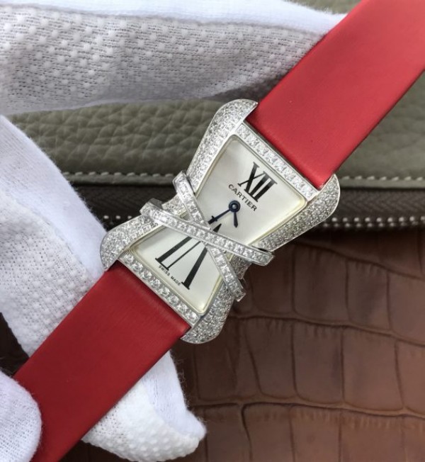 Replica Cartier High Jewelry Watches WJ306014 White Dial Red Fabric Strap