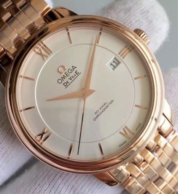 Replica Omega MK De Ville 39.5mm White Dial RG Case SS Bracelet A2824