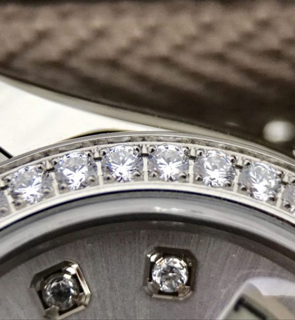 Replica Rolex DateJust 28mm Diamonds Bezel White Dial Diamonds Markers SS Bracelet A2236