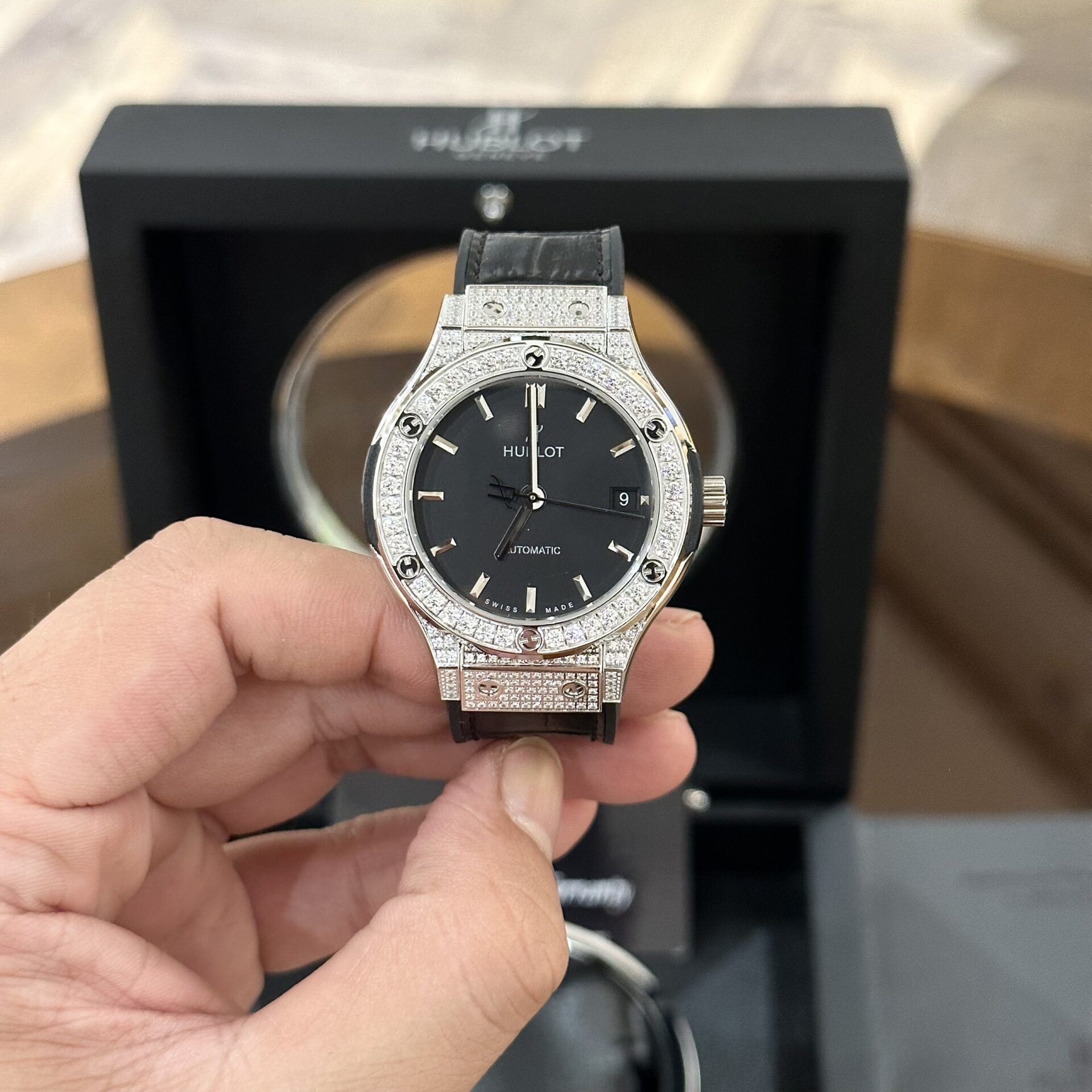 Hublot Classic Fusion Rep 1:1 Watch With Diamond Bezel Black HB Factory 38mm