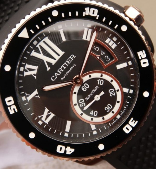 Replica Cartier JJF Calibre De Cartier Diver DLC Black Dial RG Bezel Black Rubber Strap A23J