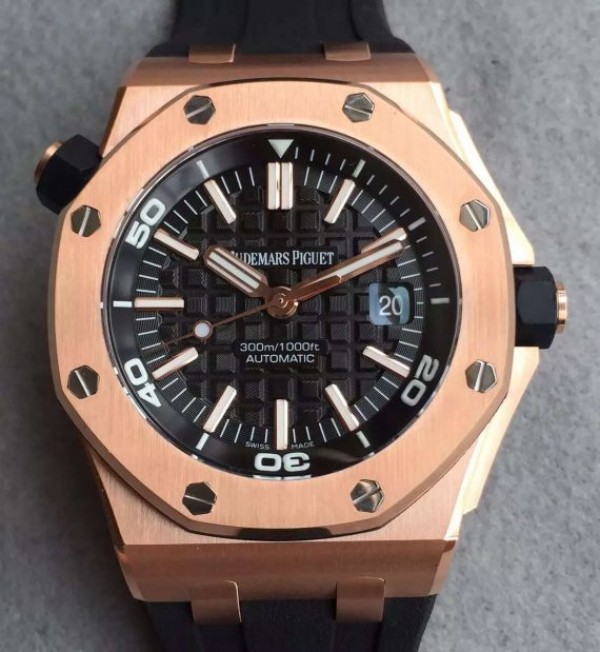 Replica Audemars Piguet Noob Royal Oak Offshore Diver 15730 RG Black Dial Rubber Strap A3120