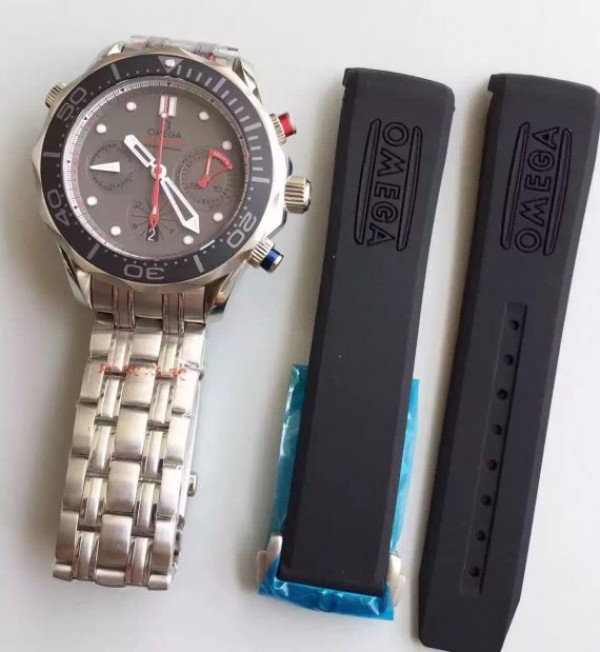 Replica Omega Seamaster 300m Diver ETNZ Regatta Co-Axial Chronograph Gray Dial SS Bracelet A7753